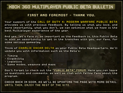 Call Of Duty 4 Public Beta Announced
